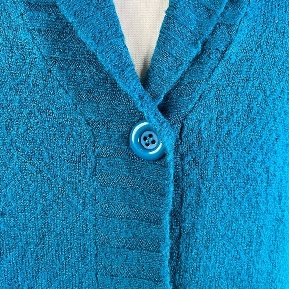 Vintage Teal Turquoise Wool Blend Button Down V neck Long Sleeve Cardigan - Picture 5 of 15